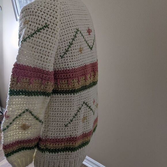 𝅺vintage chunky knit grandma handmade sweater white - Picture 5 of 8